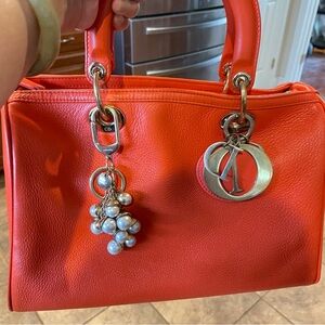 Dior Gold and Faux Pearl Bag Charm Keychain 5.5 inch